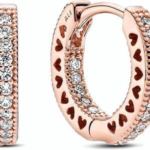 Pandora Pave Heart Earrings in Rose Gold with 14K Rose Gold Plated Alloy and Cub